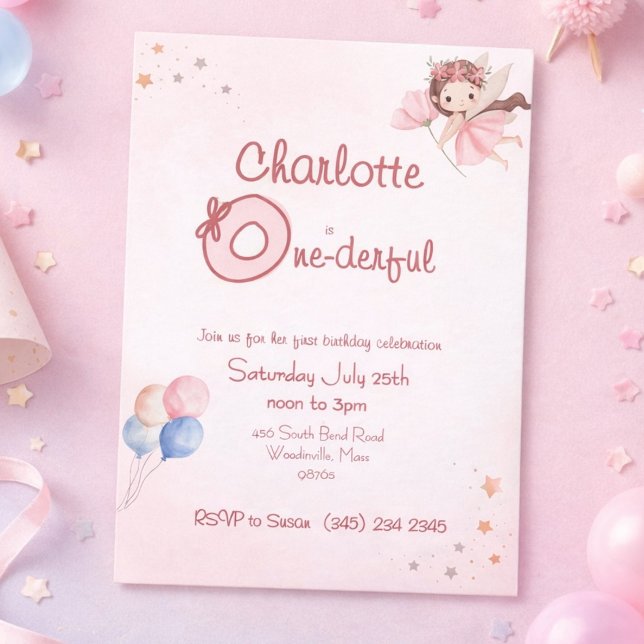Magical Fairy One-derful Blush Girls 1st Birthday Invitation (Creator Uploaded)