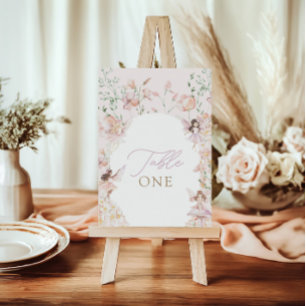 Magical Fairy Pink Floral Girls Birthday Table Number