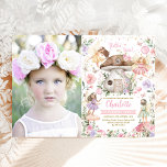 Magical Fairy Pink Purple Floral Birthday Photo Invitation<br><div class="desc">This whimsical design features a sweet illustration of magical forest fairies,  a cute mushroom house and elegant pink and lilac watercolor flowers.</div>