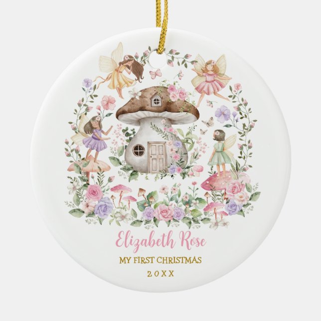 Magical Fairy Princess Girl Baby 1st Christmas Ceramic Ornament (Front)