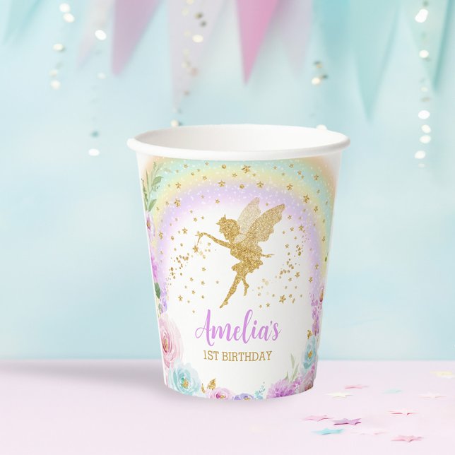 Magical Fairy Rainbow Floral Birthday Paper Cups (Creator Uploaded)