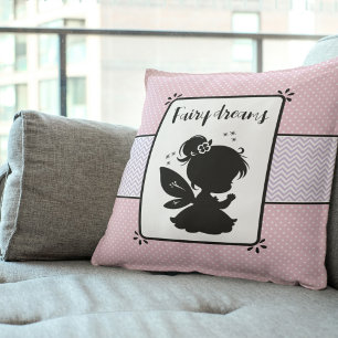 Magical Fairy Silhouette: Pink Polka Dot Delight Cushion