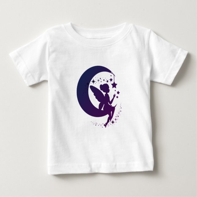 Magical Fairy Silhouette Sitting on Moon Baby T-Shirt (Front)
