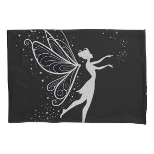 Magical Fairy Silhouette with Wings and Stars Pillowcase
