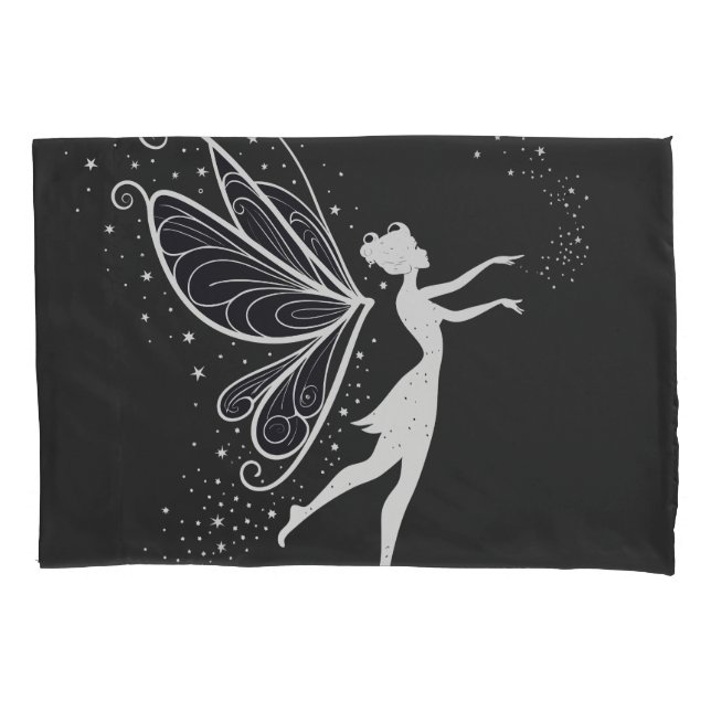 Magical Fairy Silhouette with Wings and Stars Pillowcase (Front)