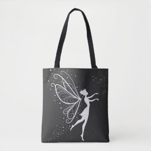 Magical Fairy Silhouette with Wings and Stars Tote Bag