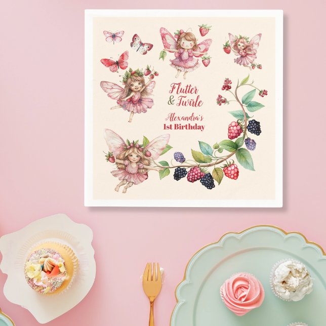 Magical Fairy Strawberry Garden Pixie 1st Birthday Napkin (Creator Uploaded)