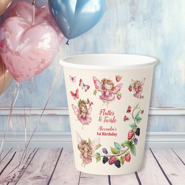 Magical Fairy Strawberry Garden Pixie 1st Birthday Paper Cups (Creator Uploaded)