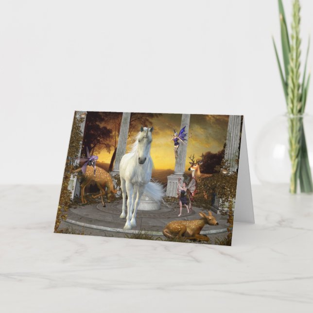 Magical Fairy Unicorn Deer Fantasy Greeting Note Card (Front)