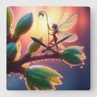 Magical fairy with dewdrop lantern on the branch
