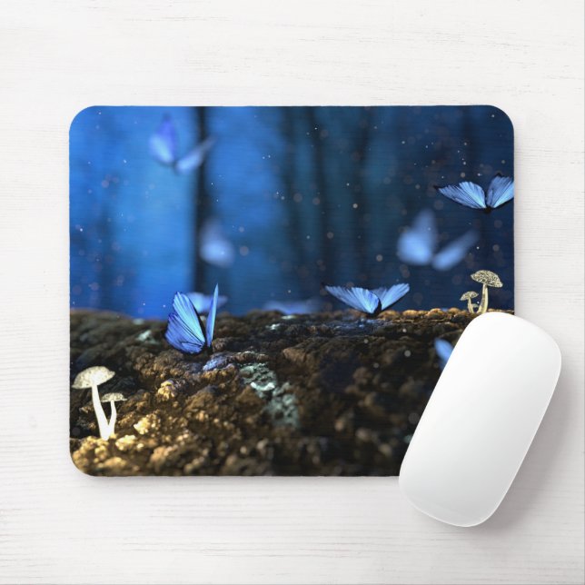 Magical Fairy Woods with Butterflies and Mushrooms Mouse Pad (With Mouse)