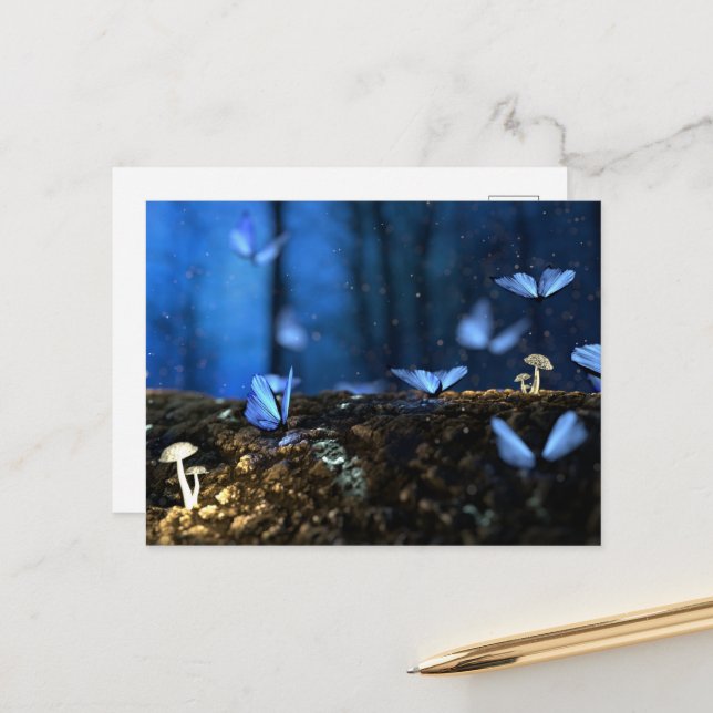 Magical Fairy Woods with Butterflies and Mushrooms Postcard (Front/Back In Situ)