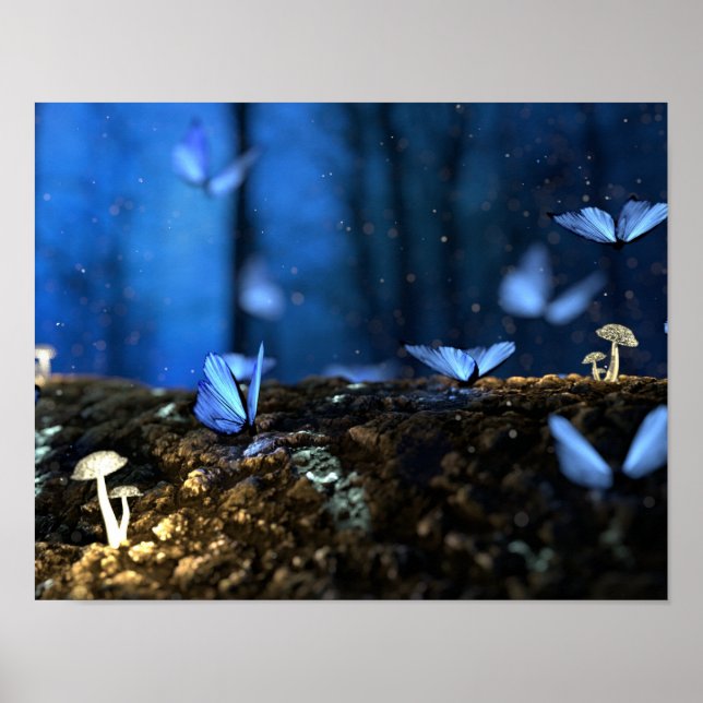 Magical Fairy Woods with Butterflies and Mushrooms Poster (Front)
