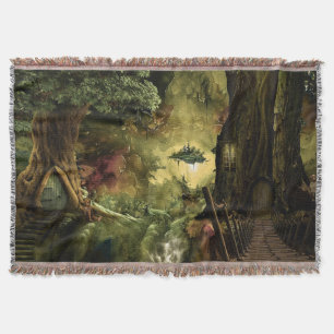 Magical Fairytale Tree House Throw Blanket
