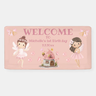 magical fairytales girl 1st birthday pink welcome banner