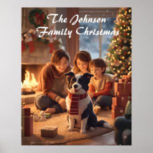 Magical Family Christmas Poster with Border Collie