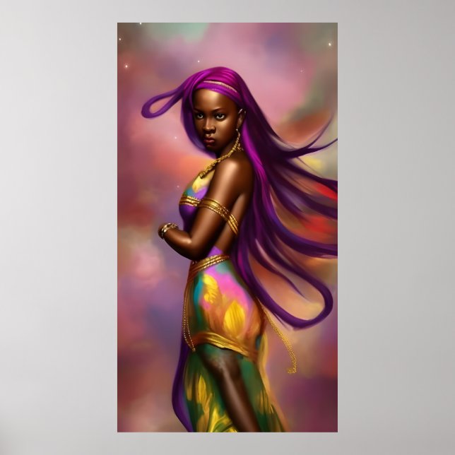 Magical fantasy African woman colourful hair 6 Poster (Front)