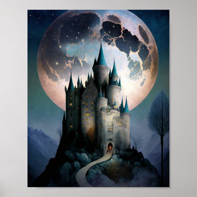 Magical Fantasy Castle Full Moon Poster (Front)