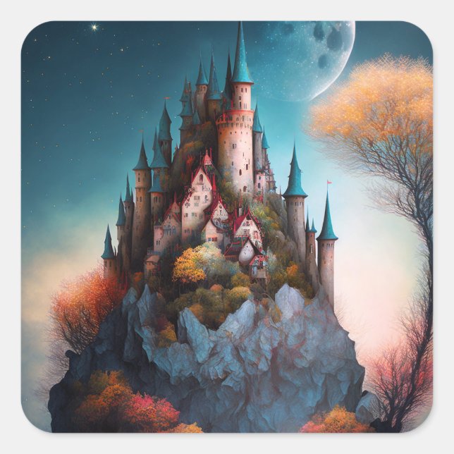 Magical Fantasy Castle Square Sticker (Front)