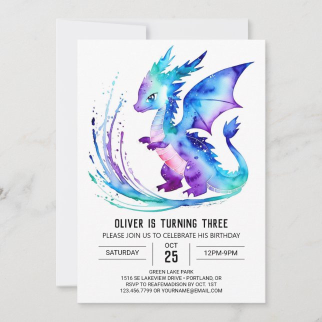 Magical Fantasy Dragon Digital Boy Birthday Invitation (Front)