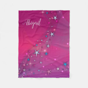 Magical Fantasy Dreamy Celestial Stars on Magenta Fleece Blanket