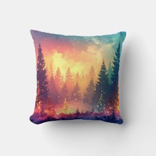 Magical fantasy forest with shining Christmas ligh Cushion