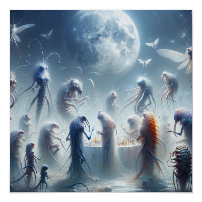 Magical Fantasy Parasites Party On Full Moon Art Poster (Front)