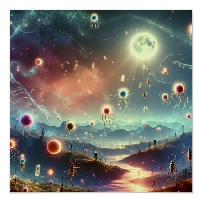 Magical Fantasy Parasites Party On Full Moon Art Poster (Front)