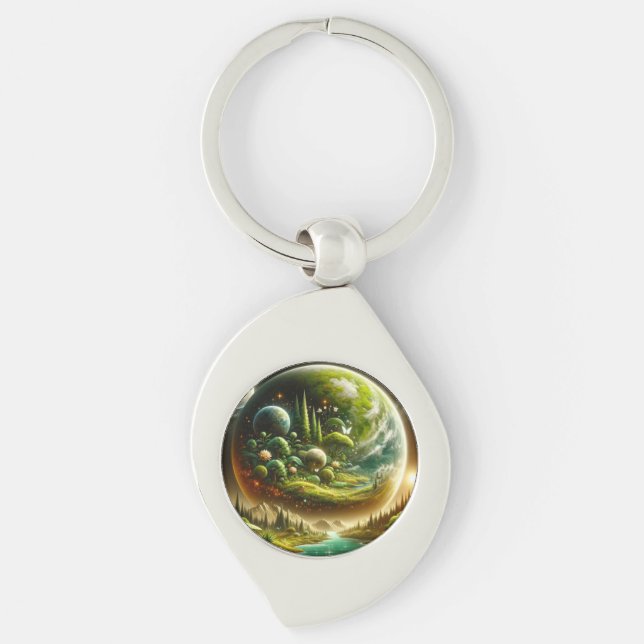 Magical Fantasy Planet With Celestial Nature Key Ring (Front)