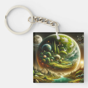 Magical Fantasy Planet With Celestial Nature Key Ring