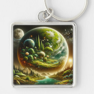 Magical Fantasy Planet With Celestial Nature Key Ring