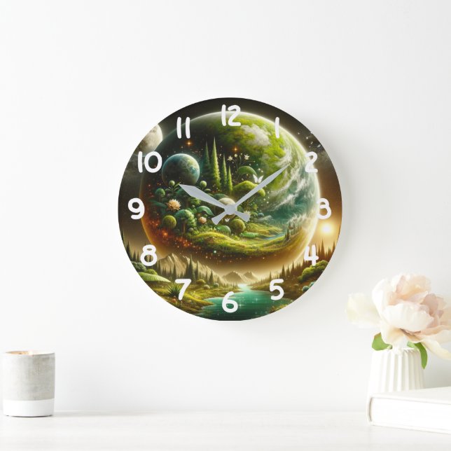 Magical Fantasy Planet With Celestial Nature Large Clock (Home)