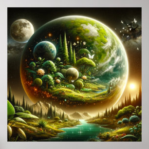Magical Fantasy Planet With Celestial Nature Poster