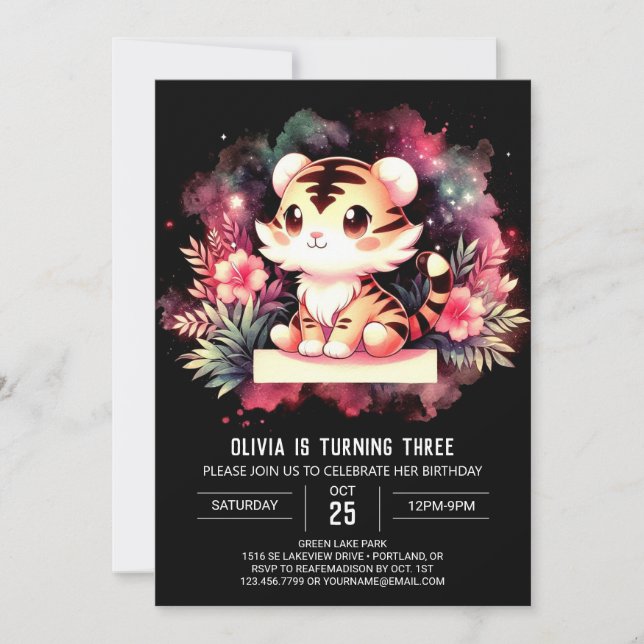 Magical Fantasy Tiger Birthday  Invitation (Front)