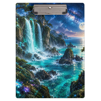 Magical Fantasy Waterfall on Ocean Coast Under Mil Clipboard