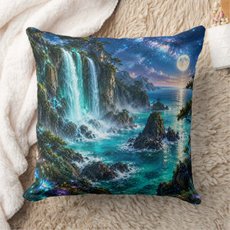 Magical Fantasy Waterfall on Ocean Coast Under Mil Cushion