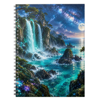 Magical Fantasy Waterfall on Ocean Coast Under Mil Notebook