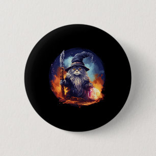 Magical Feline Sorcerer Enchanting Wizard Cat 6 Cm Round Badge