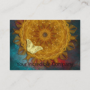 Magical fire mandala and gold butterfly business card