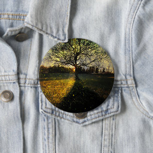 Magical fireflies dreamy landscape 10 cm round badge