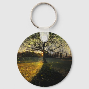 Magical fireflies dreamy landscape key ring