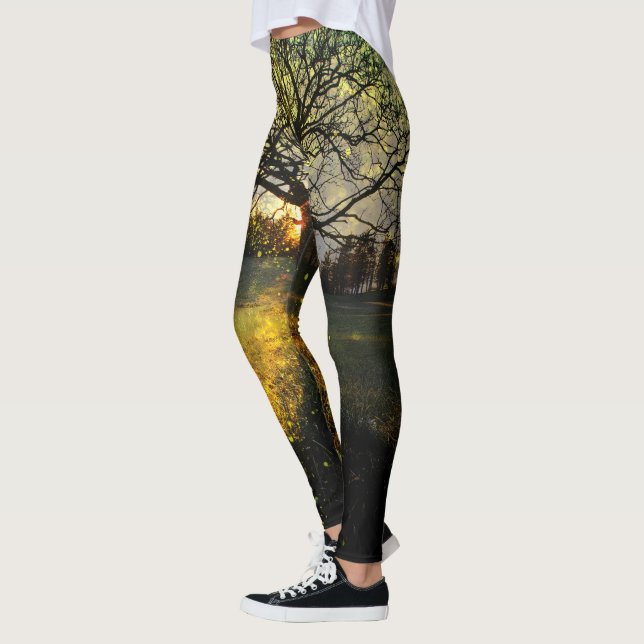 Magical fireflies dreamy landscape leggings (Left)