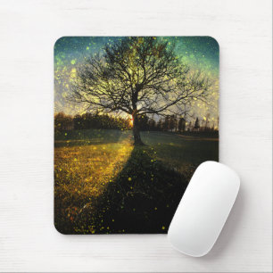 Magical fireflies dreamy landscape mouse pad