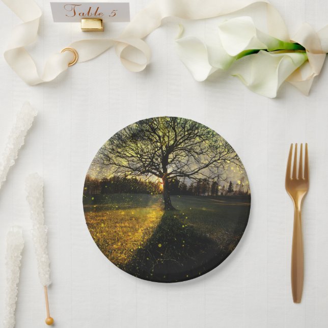 Magical fireflies dreamy landscape paper plate (Wedding)