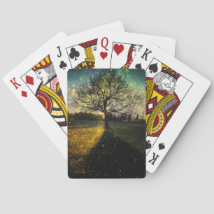 Magical fireflies dreamy landscape playing cards