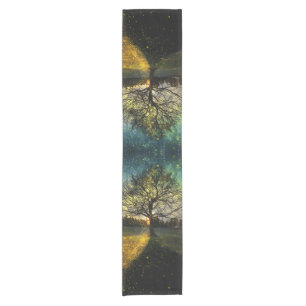 Magical fireflies dreamy landscape short table runner