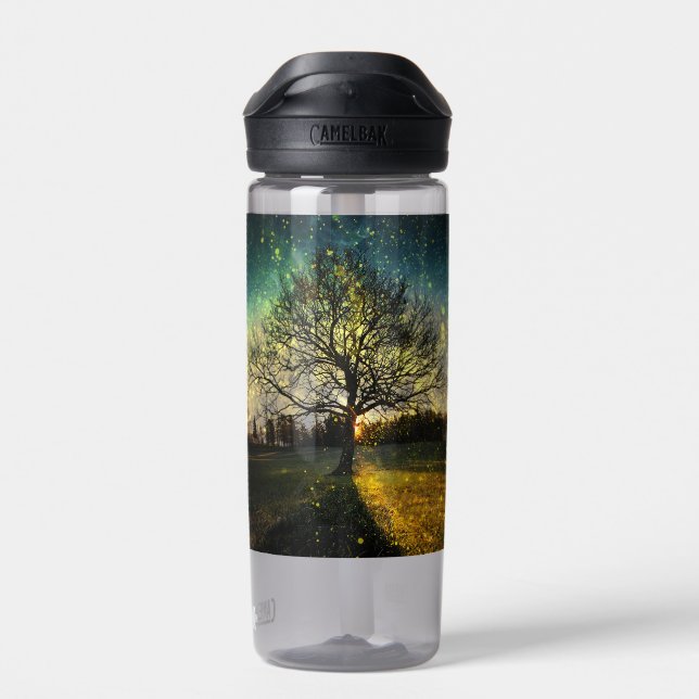 Magical fireflies dreamy landscape water bottle (Back)