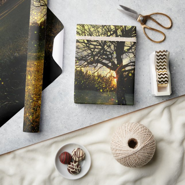 Magical fireflies dreamy landscape wrapping paper (Crafts)