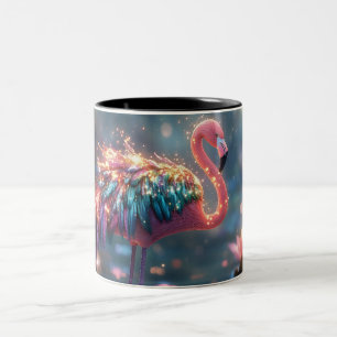 Magical Flamingo Fantasy Art with Colorful Feather Two-Tone Coffee Mug