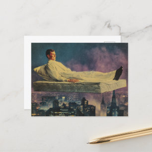Magical Floating Mattress Above The City Postcard